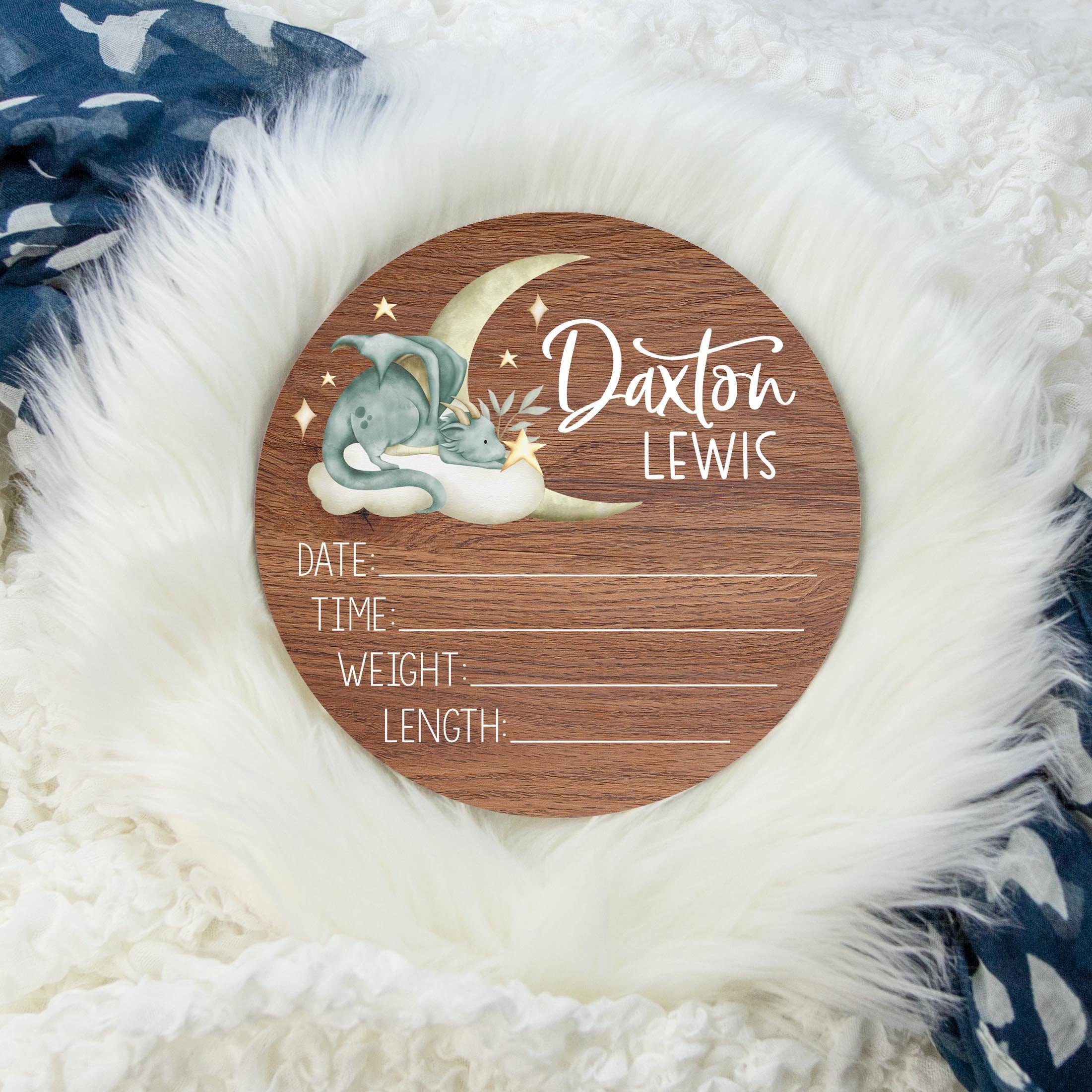 Dragon Birth Stat Sign, Birth Stat Sign, Round Wood Birth Stat Sign ...
