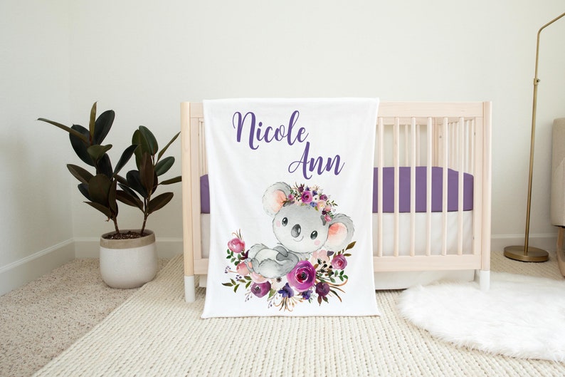 Koala Floral Blanket Koala Crib Bedding Personalized Baby Etsy