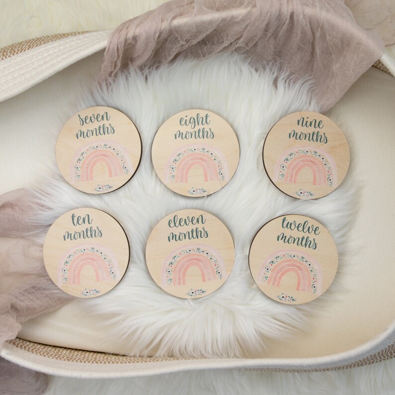 Rainbow Milestone Cards, Baby Milestone Rainbow Discs Marker, Wood ...