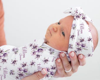 Lily Swaddle Set, Lily Swaddle Blanket, Personalized Lily Pattern Blanket, Lilly Swaddle, Lilly Blanket, Lily Nursery Decor, F120