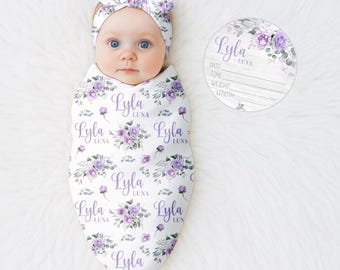 Lavender Rose Swaddle, Lavender Roses Swaddle Bundle Options, Lavender Birth Announcement, Rose Floral Nursery, Girl Baby Shower Gift F124