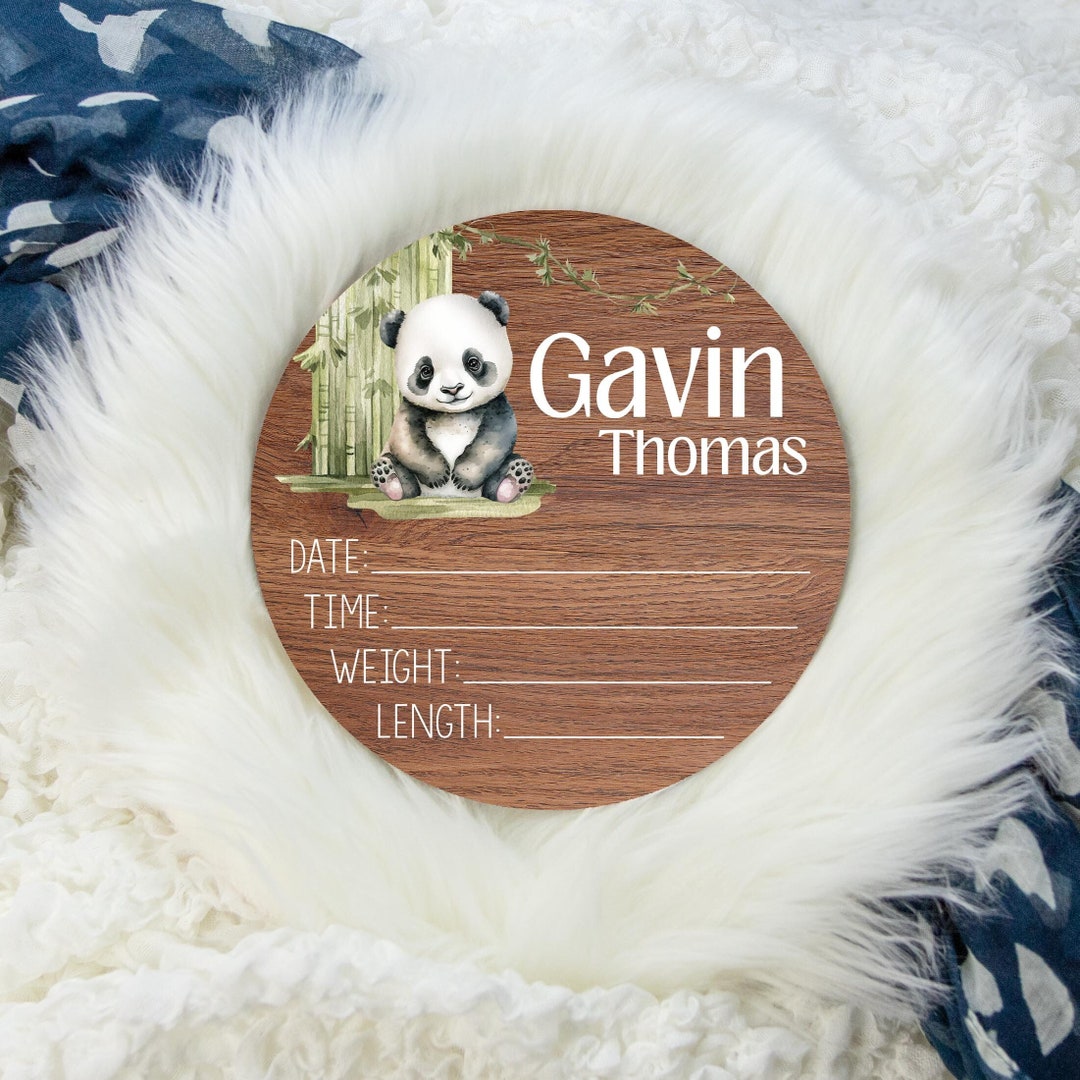 Panda Birth Stat Sign, Birth Stat Sign, Round Wood Birth Stat Sign ...