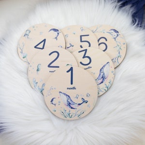 Whale Milestone Cards, Baby Milestone Ocean Life Discs Marker, Wood Milestone Cards, Baby Milestones, Under The Sea Nursery Theme O25