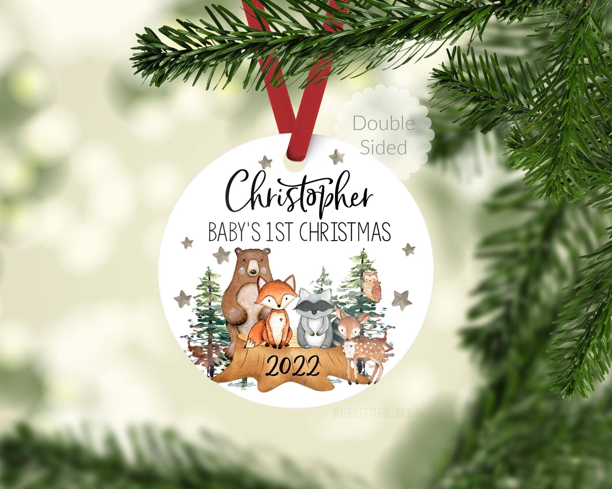 Woodland Baby's 1st Christmas Ornament, Personalized Baby Christmas Ornament