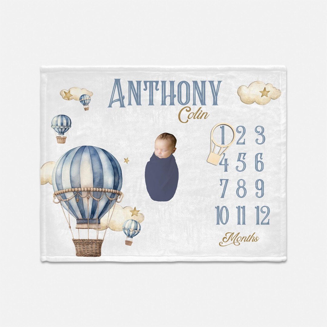 Hot Air Ballon Baby Milestone Blanket, Retro Aerostat Baby Boy Blanket ...