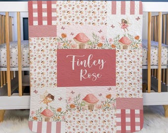 Fairy Baby Quilt, Personalized Baby Fairy Quilt, Optional Bundle with Sign, Fairy Garden Quilted Blanket, Fairy Nursery, G31