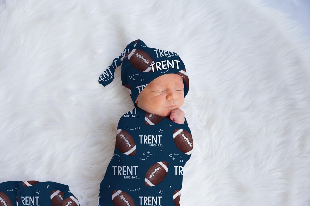 Football Swaddle Set, Football Baby Blanket, Personalized Sports Baby Blanket, Sports Nursery