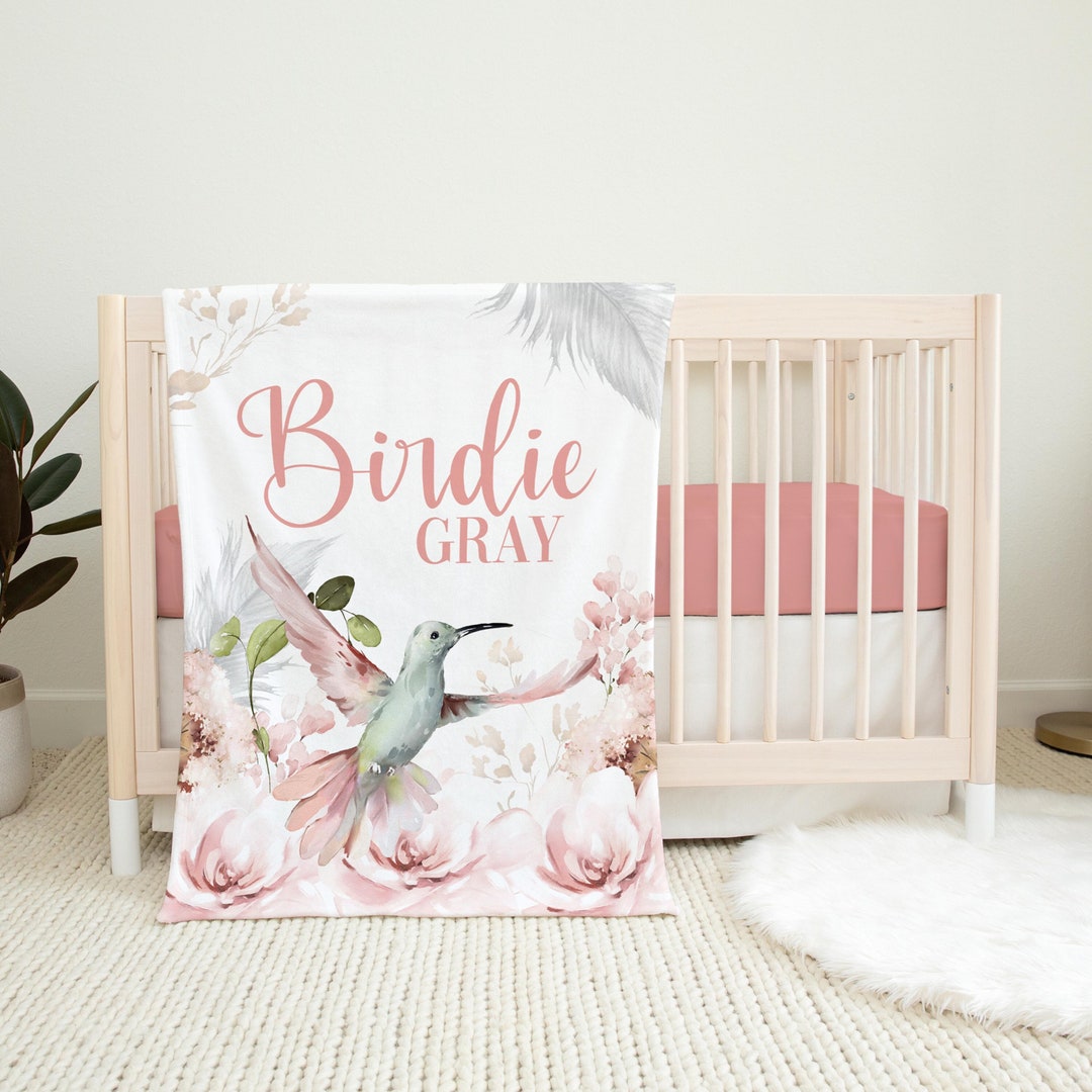 Bird Nursery Baby Blanket, Girl Bird Baby Blanket, Hummingbird Baby