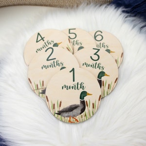 Duck Milestone Cards, Baby Milestone Duck Discs Marker, Wood Milestone Card, Baby Milestones, Photo Prop, Mallard Duck Hunter Nursery B19