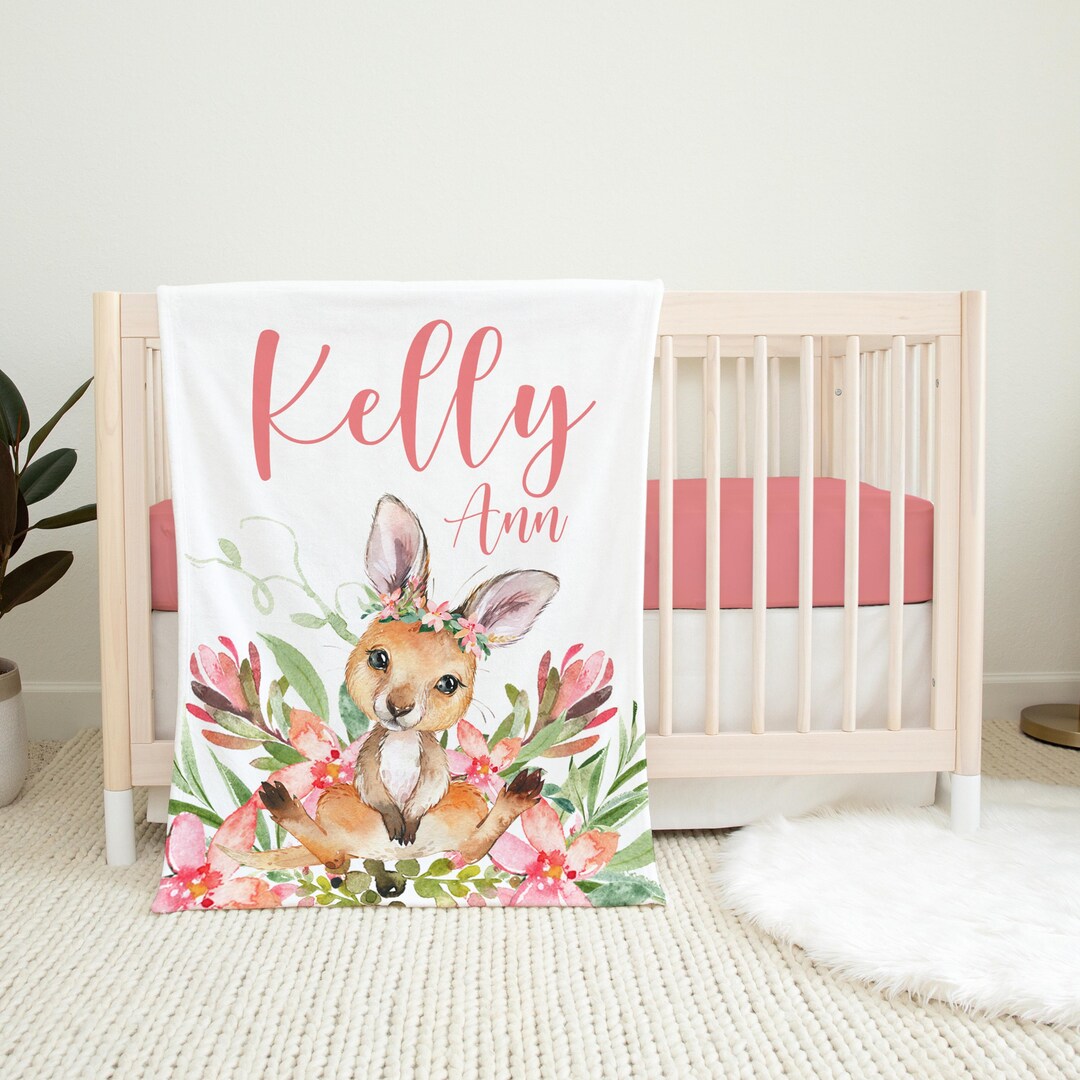 Kangaroo Blanket, Kangaroo Baby Blanket, Personalized Baby Blanket