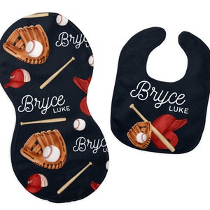 Baseball Bib and Burp Cloth Set, Baseball Bib, Baseball Burp Cloth, Baseball Sports Nursery, Personalized Baseball Bib and Burp Set, B35