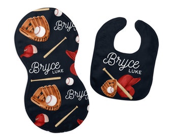 Baseball Bib and Burp Cloth Set, Baseball Bib, Baseball Burp Cloth, Baseball Sports Nursery, Personalized Baseball Bib and Burp Set, B35