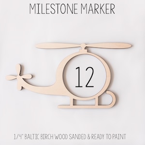 Helicopter Milestone Marker, Milestone Blanket Marker, Baltic Birch Wood Milestone Marker, Baby Shower Gift, Photo Prop, Month Marker