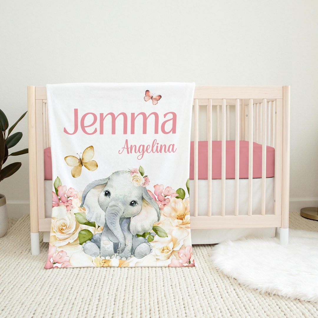 Elephant Baby Blanket, Girl Safari Blanket, Personalized Baby Blanket
