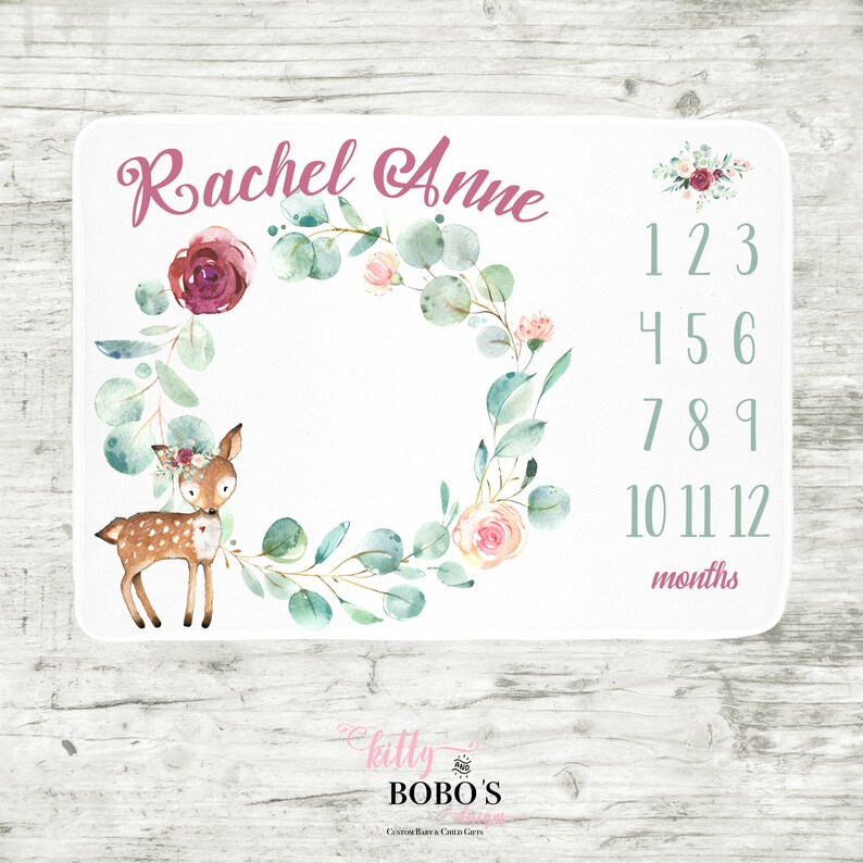 Elegant Woodland Nursery Baby Milestone Blanket Fawn Baby Etsy