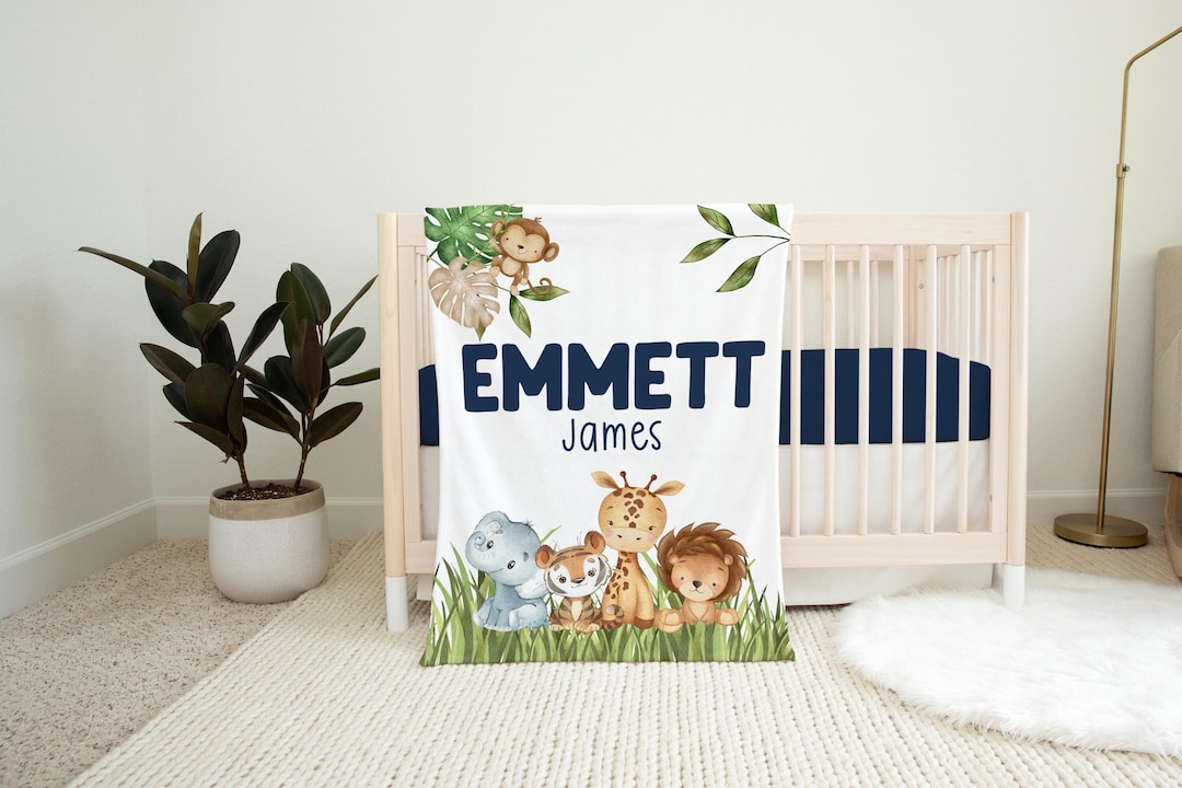 Safari Blanket, Safari Nursery Blanket, Personalized Baby Blanket