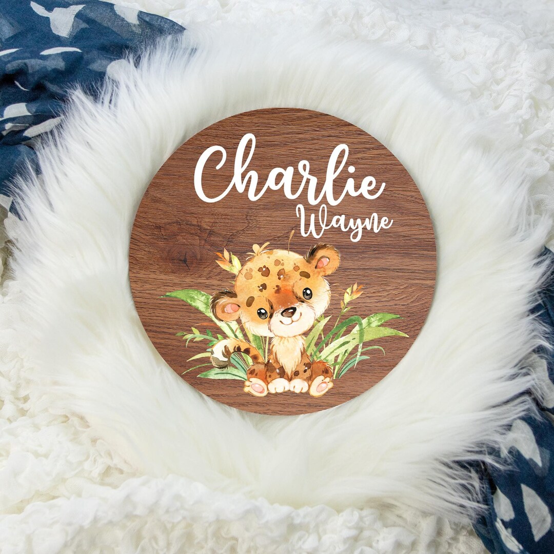 Cheetah Round Wood Name Sign, Safari Cheetah Baby Sign, Round Wood Baby ...