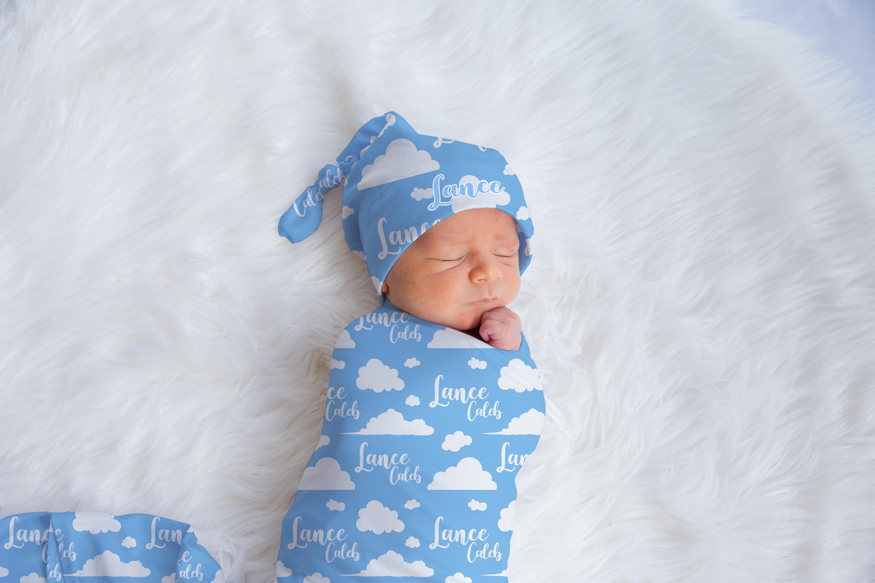 Cloud Swaddle Set, Personalized Blue Clouds Baby Blanket, Boy Clouds Swaddle Blanket, New Baby Gift, Cloud Swaddle Blanket T48