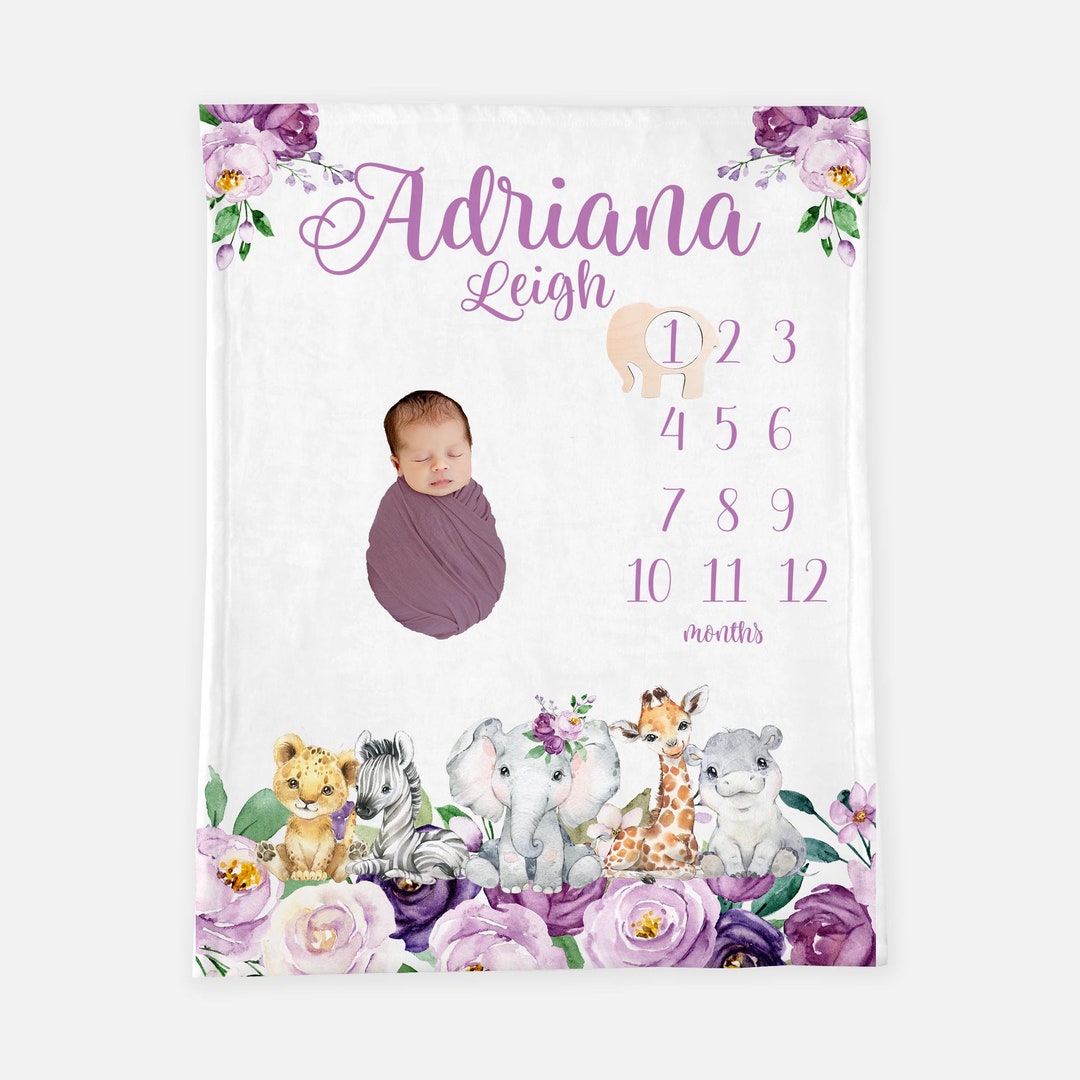 Floral Girl Safari Milestone Blanket, Personalized Baby Blanket ...