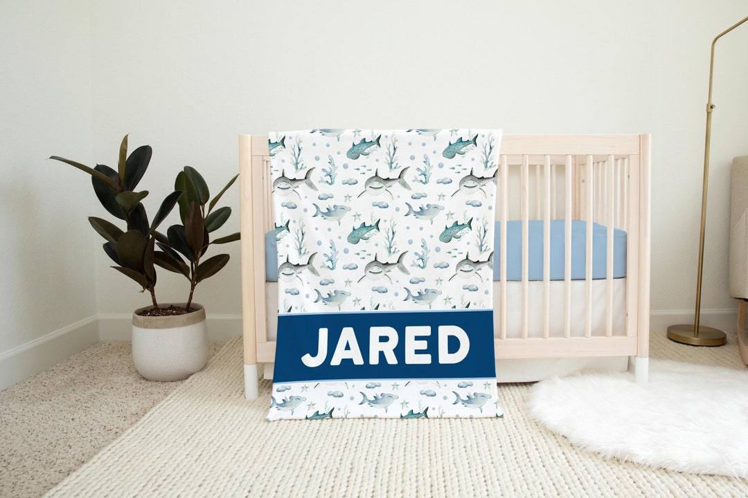 Shark Blanket Personalized Sea Life Baby Blanket Shark Baby Etsy