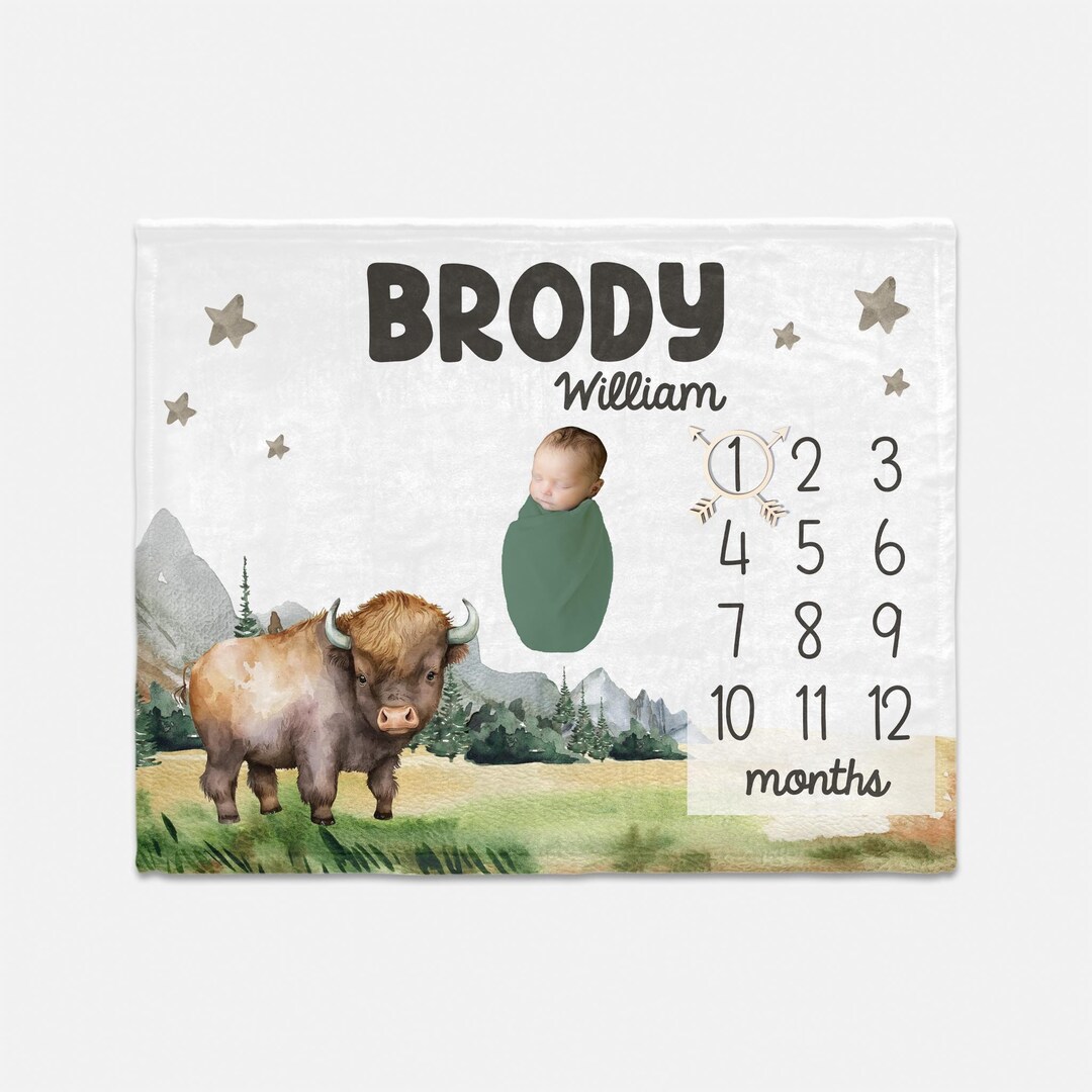 Bison Buffalo Baby Milestone Blanket, Buffalo Baby Milestone Blanket