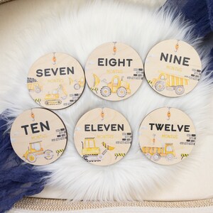 Construction Milestone Cards, Baby Milestone Digger Discs Marker, Wood