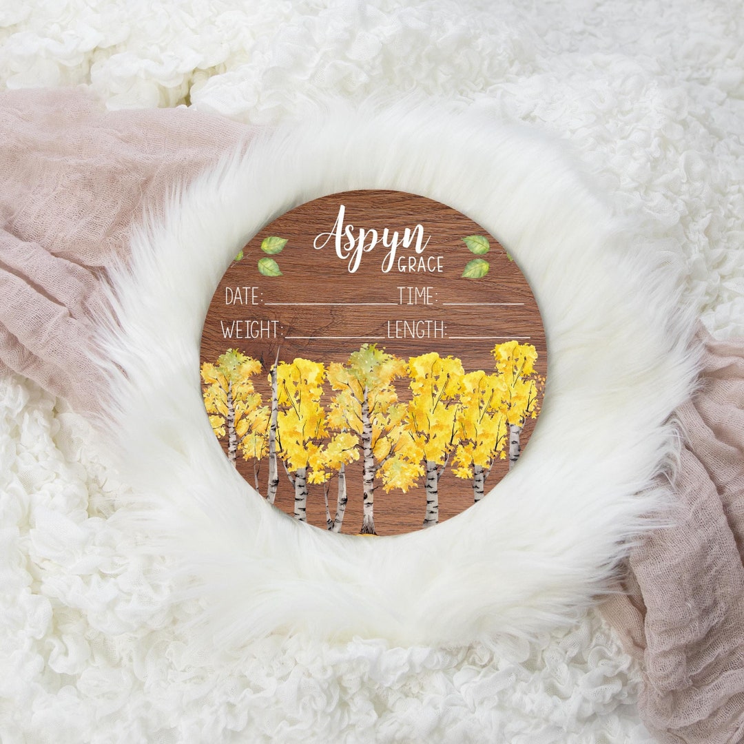 Aspen Tree Birth Stat Sign, Birch Tree Birth Stat Sign, Round Wood ...
