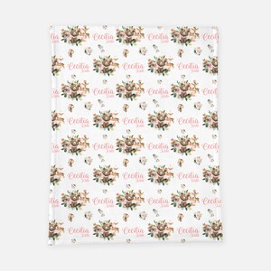 Girl Woodland Swaddle Set, Woodland Baby Blanket, Personalized Swaddle Blanket, Floral Woodland Animal Baby Blanket, Girl Woodland W28 image 4