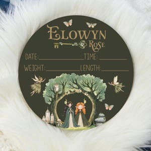 Signo de nacimiento de hada élfica, signo de nacimiento de hada mágica, regalo medieval para mamá en LARP, signo de nacimiento personalizado, signo de bosque encantador