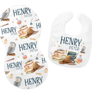 Wizard Bib and Burp Cloth Set, Wizard Bib, Wizard Burp Cloth, Magical Wizard Nursery, Personalized Wizard Bib, B53