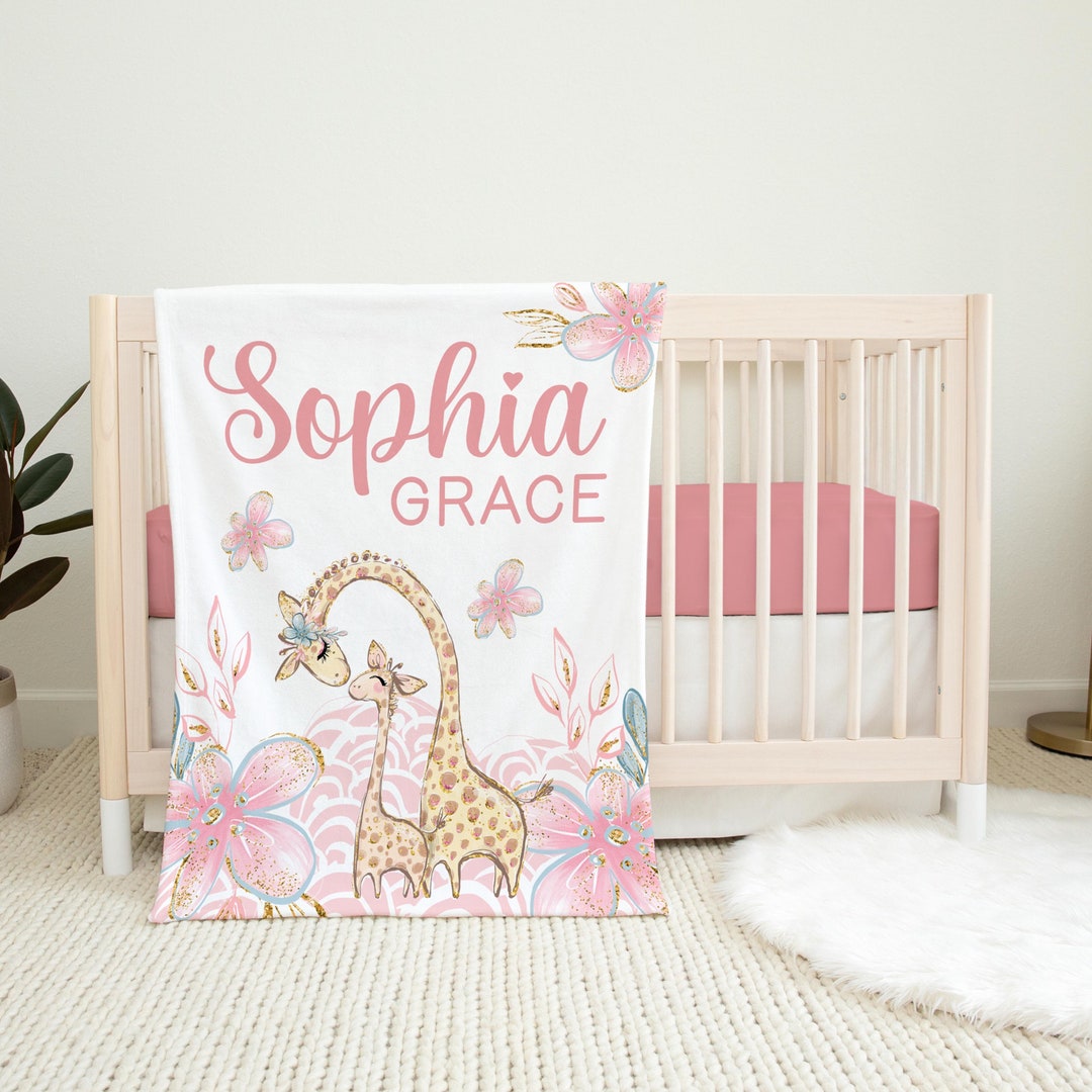 Giraffe Baby and Mama Blanket, Giraffe Baby Blanket, Personalized Baby