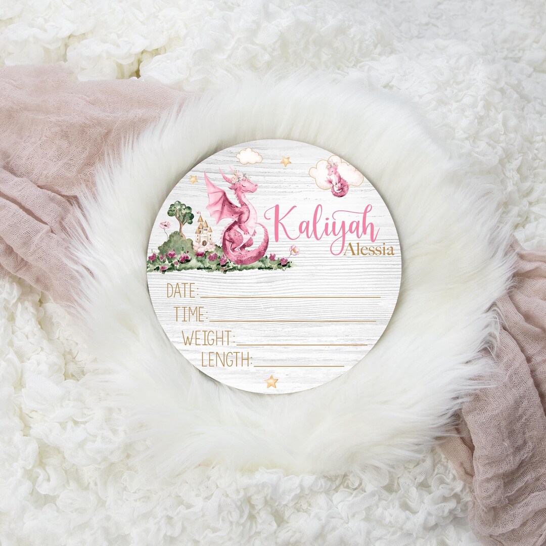 Girl Dragon Birth Stat Sign, Birth Stat Sign, Round Wood Birth Stat