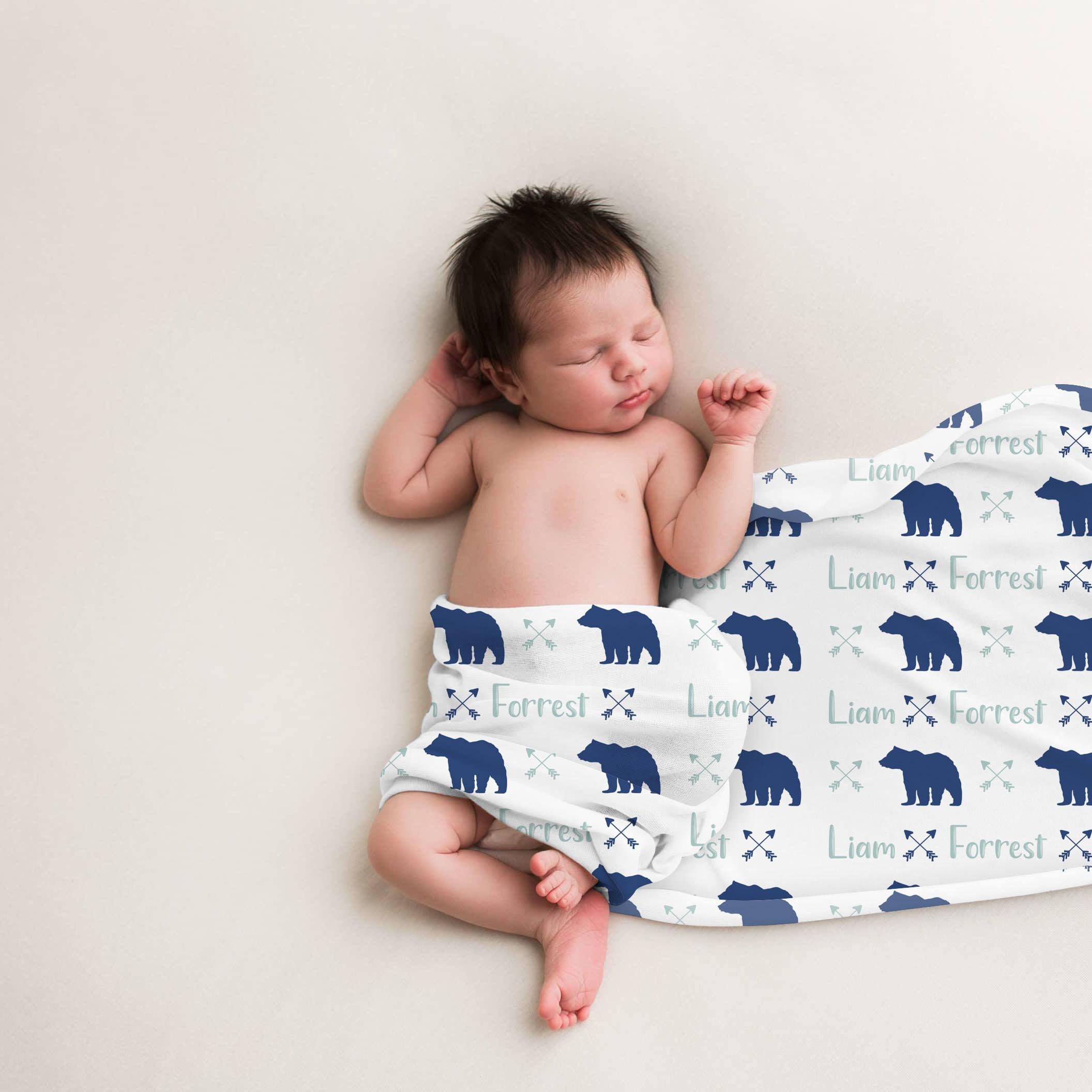 Navy and Mint Bear Mountain Baby Blanket Personalized Baby Etsy