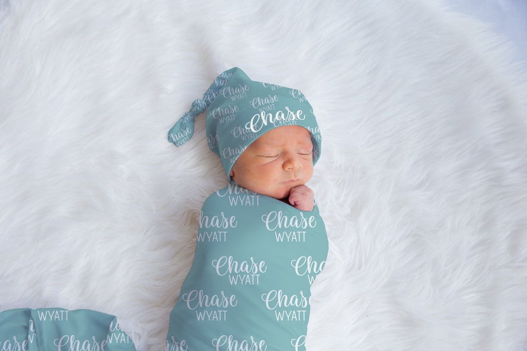Baby Name Swaddle Set, Personalized Baby Name Blanket, Custom Name