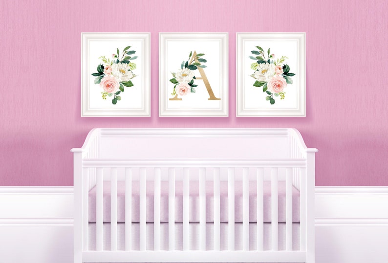 Nursery Wall Art Floral Nursery Decor Blush and Gold Floral Etsy