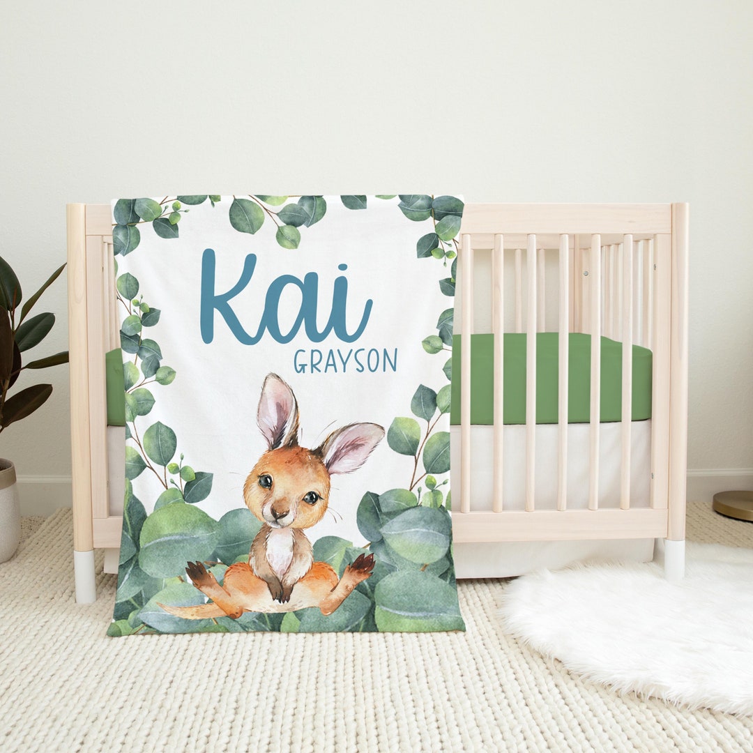 Kangaroo Blanket, Kangaroo Baby Blanket, Personalized Baby Blanket