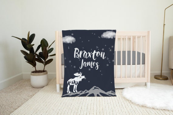 Boy Moose Blanket Mountain Crib Bedding 