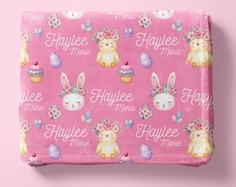 Bunny and Chick Blanket, Easter Girl Baby Blanket, Easter Swaddle, Floral Bunny and Chick Blanket, Girl Easter Swaddle, My First Easter