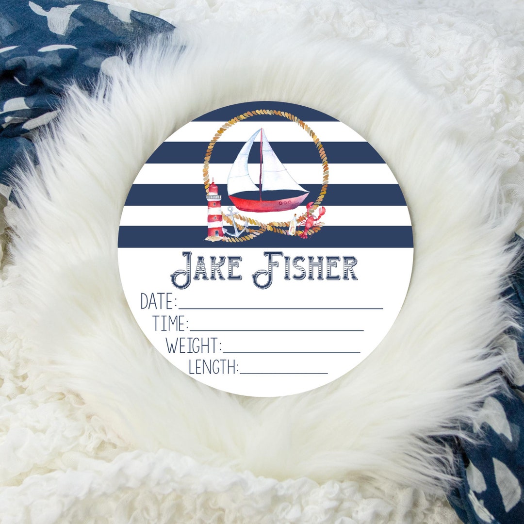 Nautical Sail Boat Birth Stat Sign, Round Wood Birth Stat Sign ...