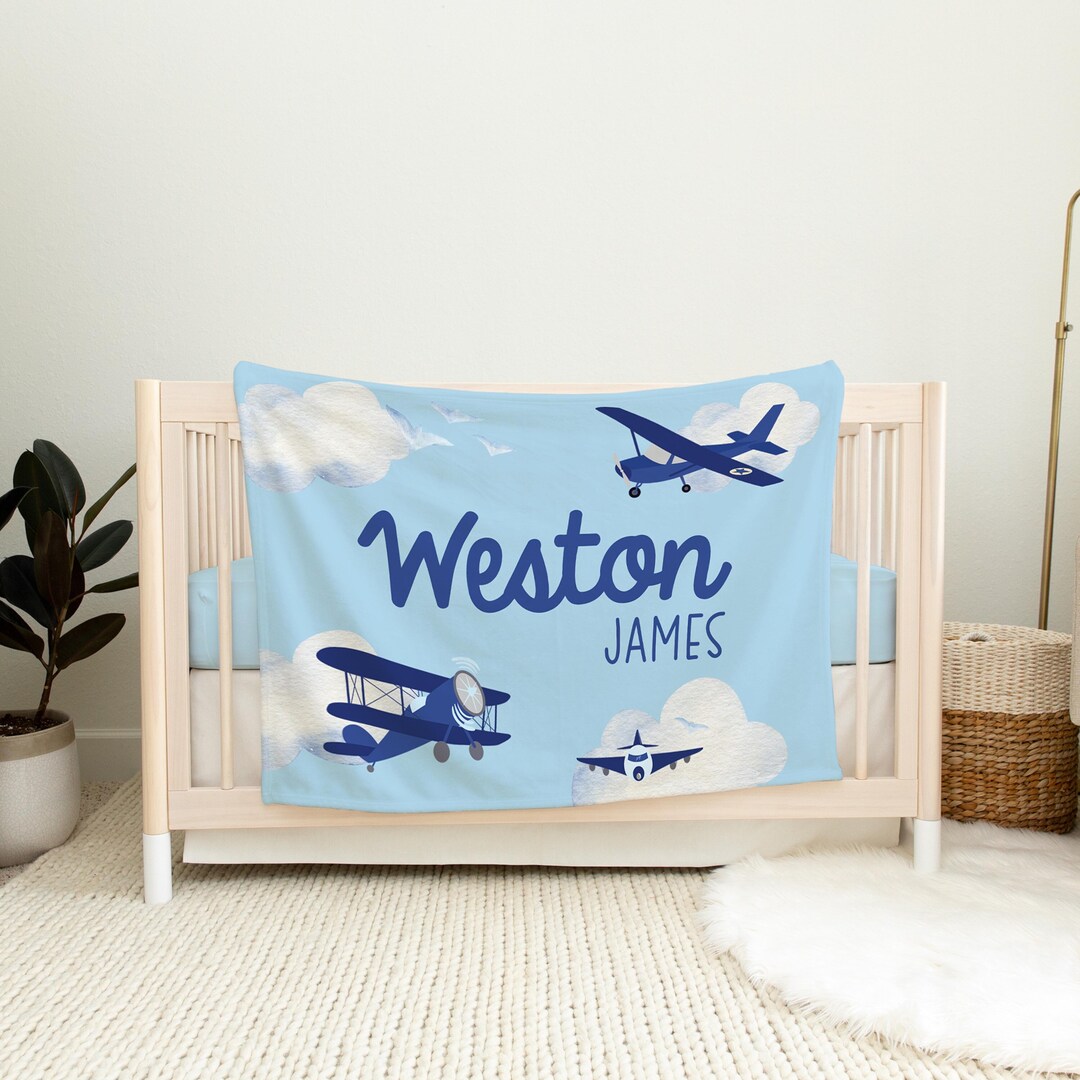 Airplane Baby Blanket Personalized Baby Blanket Airplane Etsy