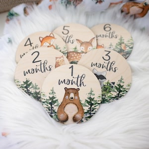 Woodland Milestone Cards, Baby Milestone Woodland Discs Marker, Wood Milestone Card, Baby Milestones, Photo Prop, Woodland Nursery Theme W1 image 1