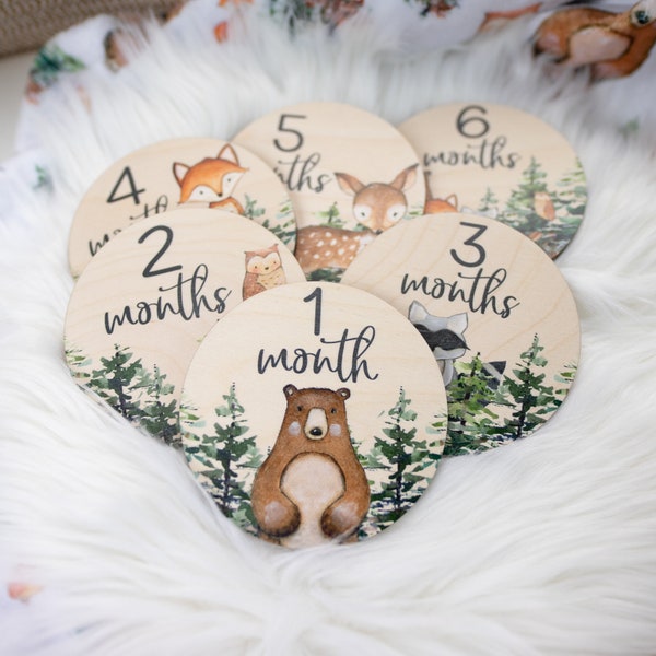 Woodland Milestone Cards, Baby Milestone Woodland Discs Marker, Wood Milestone Card, Baby Milestones, Photo Prop, Woodland Nursery Theme W1