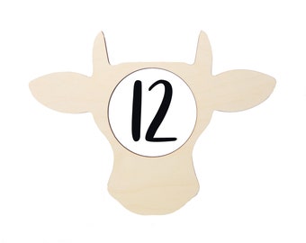 Cow Milestone Marker, Baby Milestone Blanket Marker, Baltic Birch Wood Milestone Marker, Photo Prop, Cow Head Month Milestone Marker