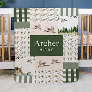 Hunting Baby Quilt, Personalized Hunting Baby Quilt, Optional Bundle with Sign, Buck and Duck Quilted Blanket, Hunting Nursery, W48