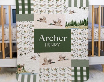 Hunting Baby Quilt, Personalized Hunting Baby Quilt, Optional Bundle with Sign, Buck and Duck Quilted Blanket, Hunting Nursery, W48