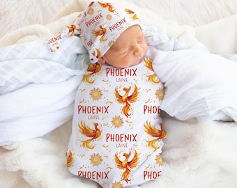 Phoenix Swaddle Set, Phoenix Baby Blanket, Personalized Phoenix Fantasy Baby Blanket, Phoenix Nursery Theme, Phoenix Newborn Blanket B102