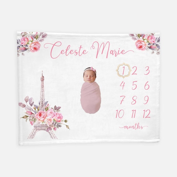 Paris Baby Girl Milestone Blanket Eiffel Tower Milestone Blanket