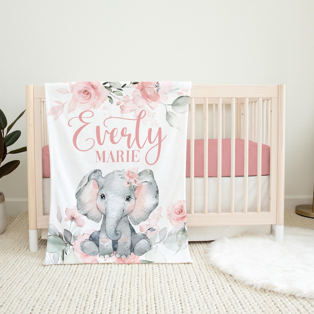 Elephant Baby Blanket, Girl Safari Blanket, Personalized Baby Blanket