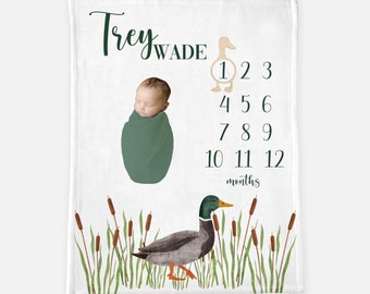 Mallard Duck Milestone Blanket, Gender Neutral Milestone Blanket, Month Baby Blanket, Duck Hunting Baby Blanket, Mallard Duck Nursery B19