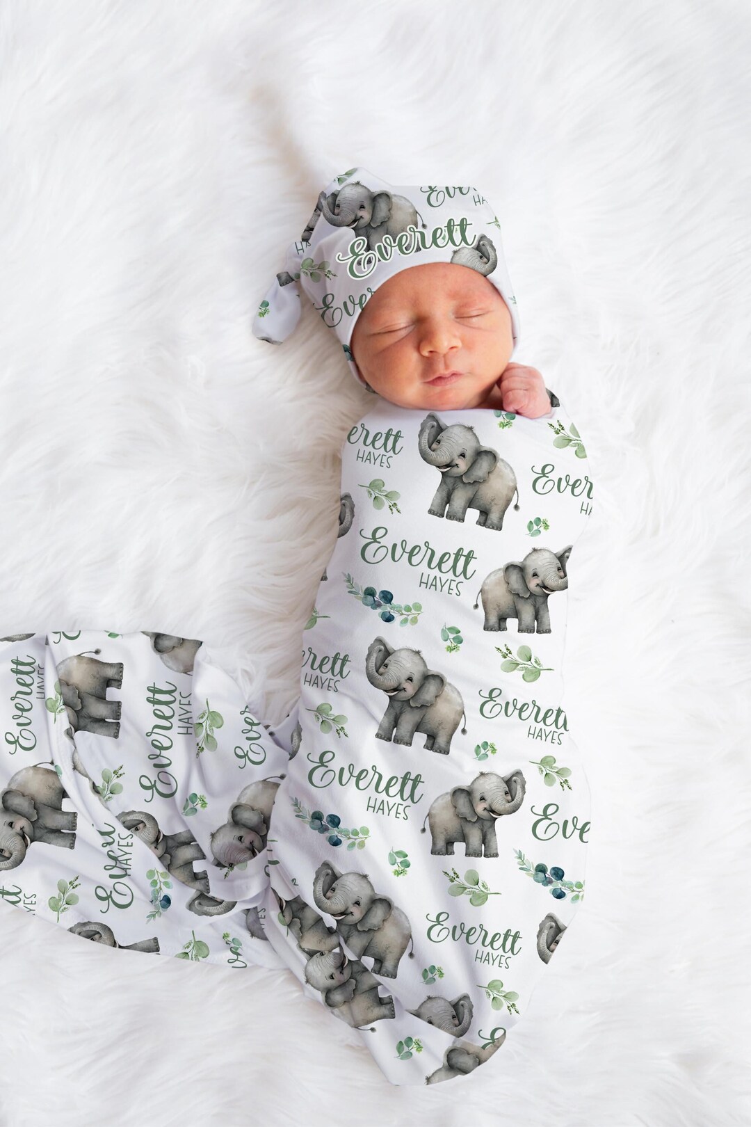 Elephant Swaddle Set, Safari Swaddle Set, Elephant Baby Blanket